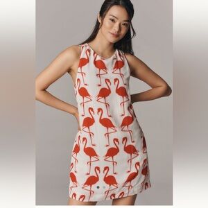 Anthropologie Maeve Linen Blend Shift Mini Dress Flamingo Red Lined Size L